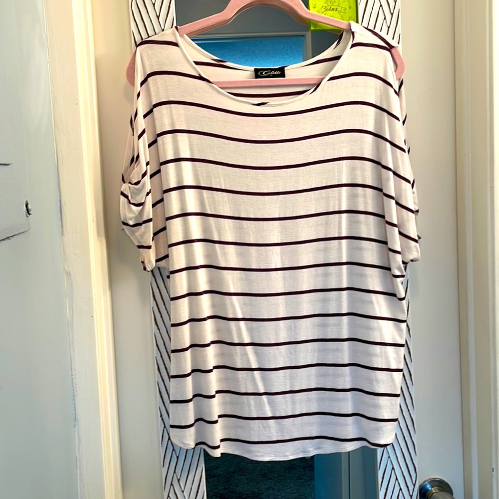 Comfortable purple and cream stripped blouse